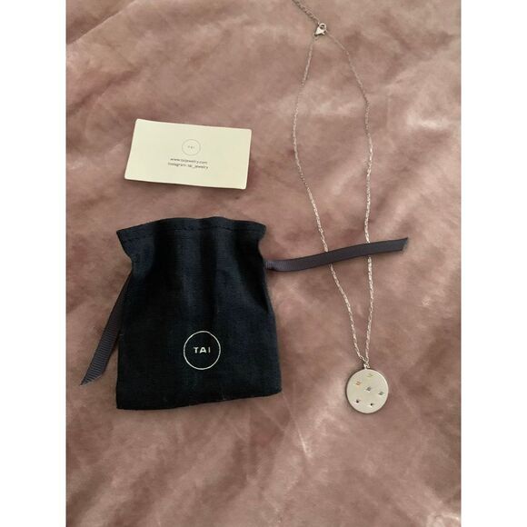 TAI Jewelry Necklace Silver Chain Coin Pendant Multi-Colored‎ Crystals - Picture 1 of 5